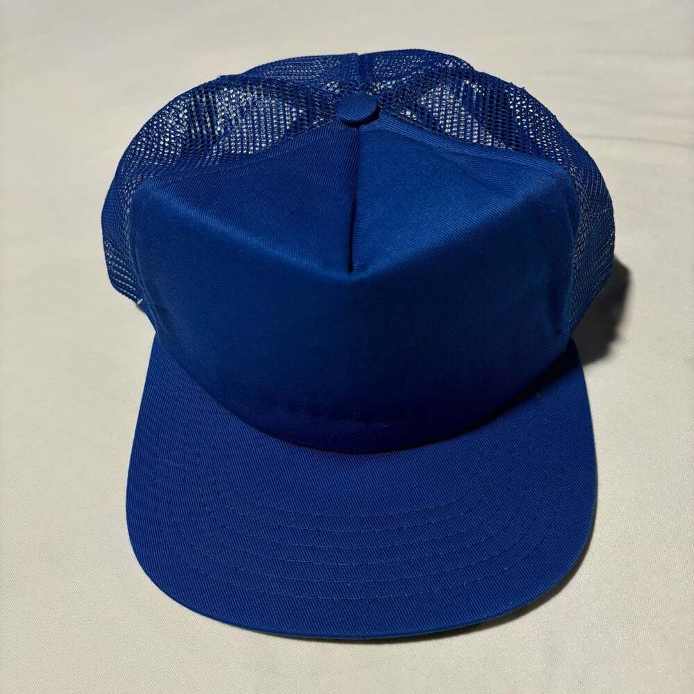 Vtg 80s Voyager Blank Trucker Hat Royal Blue Mesh Snapback Made in USA Union
